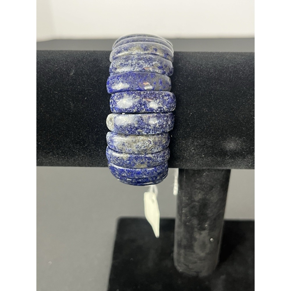 Lee Sands Natural Lapis Lazuli Carved Tiles Stretch‎ Bracelet SIZE MEDIUM 7-1/2"